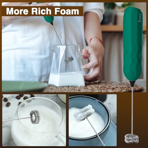 Ultra Fast Handheld Milk Frother Double Whisk with Stand 2 Batteries Stainless Steel for Lattes Cappuccino Matcha Hot Chocolate Coffee Bar Accessories Kitchen Gadgets Gift