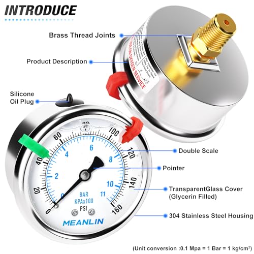 0~160Psi Liquid Filled Pressure Gauge 1
