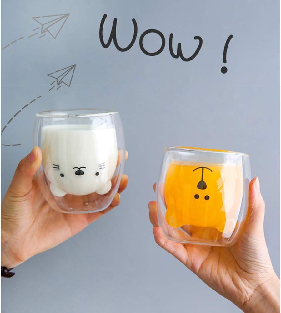 Cute Mugs Double Wall Glass Coffee Glass Cup Kawaii Bear Tea Milk Cup Funny Mug Animal Mug Aesthetic Cup for Office and Personal Birthday Gift