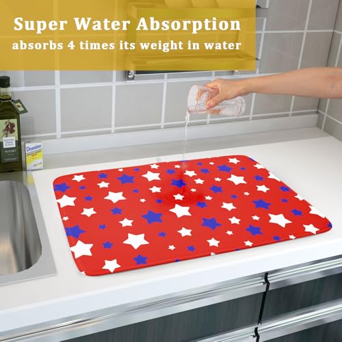 Fourth of July Independence Memorial Dish Drying Mat for Kitchen Counter