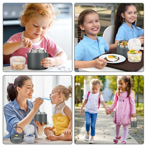 2-in-1 Insulated Food Jar with a Snack Container - 15oz Kids Soup Thermos for Hot Food with Handle and Spoon, Leak Proof Bento Lunch Box Kids, Perfect for School & Travel