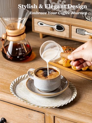 6oz Stackable Cappuccino Cups Set of 4 with Saucers & Stand (9.99 Count)