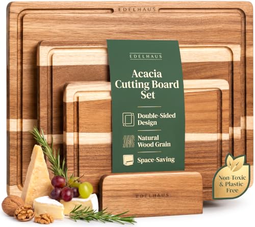 Acacia Wood Cutting Boards for Kitchen Set of 3 (3 Count)
