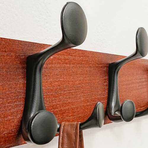 43 Inch Cherry Wood Coat Rack Wall Mount with 8 Triple Hooks