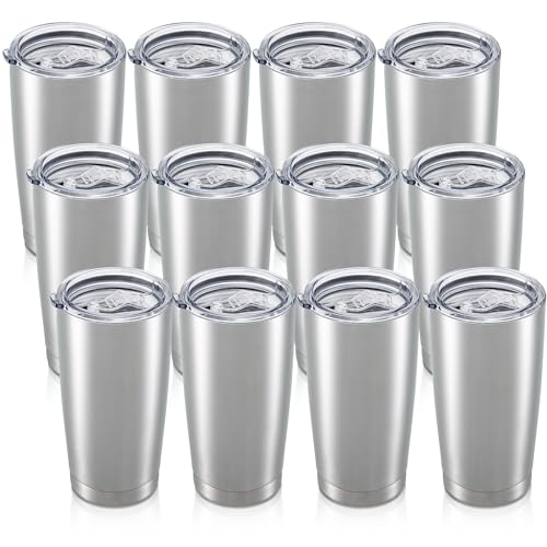 20 oz Tumbler with Lid Stainless Steel Insulated Tumblers Bulk Cups Mug (12 Count)