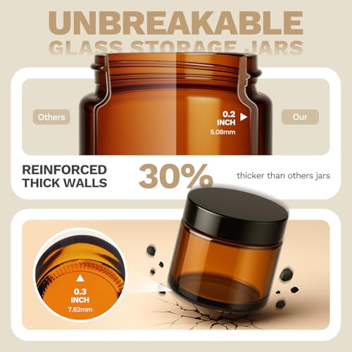 70 Pack 2 oz Amber Glass Jars with Lids (70 Count)
