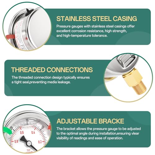 30inHG~0Psi Stainless Steel Liquid Filled Pressure Gauge