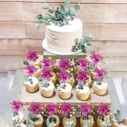 30 PCS Foil Firework Cupcake Toppers Happy Birthday Star Cupcake Picks Sparkle Tinsel Drink Stirrers Cocktail Fruit Toothpicks for Valentine's Day Wedding Birthday Party Decorations Supplies Purple (30 Count)