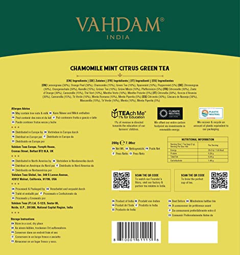 Chamomile Mint Citrus Green Tea Bags (100 Count)