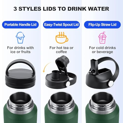 Water Bottle Wide Mouth Stainless Steel Vacuum Insulated Double Wall Keep Liquids Cold or Hot All Day