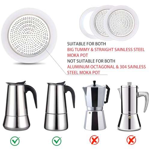 2 Pcs Filter with 3 Pcs Silicone Gasket Seals for 12 Cup Stovetop Espresso Coffee Maker Replacement Parts for Big Tummy and Straight Stainless Steel Moka Pot