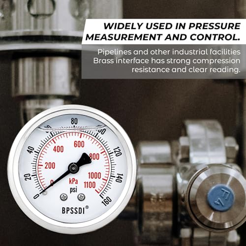 0 160 Psi Glycerin Liquid Filled Low Pressure Gauge
