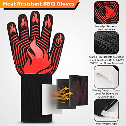BBQ Gloves 1472°F Heat Resistant Gloves Fireproof Mitts (10.5822 Ounce)