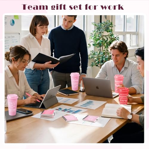 24 Set 96 Pcs Team Appreciation Gift Set Inspirational Employee Appreciation Gift Bulk 16 oz Coffee Cups with Team Notebook Pen Keychains for Staff Teacher (24 Count)