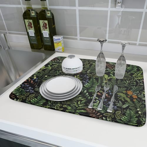 Black Sage Green Plant Dish Drying Mat for Kitchen Counter