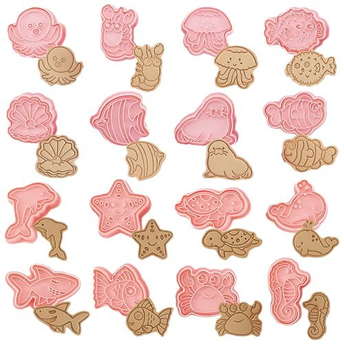 16Pcs Ocean Animal Cookie Cutters with Plunger Stamps Set