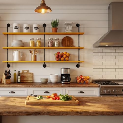 Floating Shelves for Wall Bookshelf Industrial Pipe Shelving Shelves Natural Wood Planks Rustic Wall Shelves Hanging Bookshelves Farmhouse Kitchen Shelving 60 inch