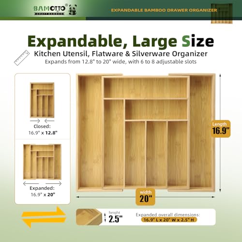 Expandable Bamboo Drawer Organizer for Kitchen