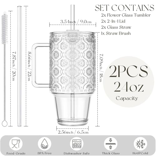 24oz Ribbed Glass Tumbler with Handle & Lid