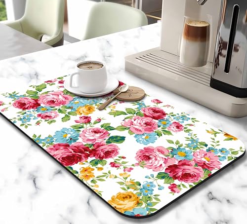Dish Drying Mat for Kitchen Counter 20x12in Washable Quick Dish Drying Pad Rubber Backed Absorbent Draining Mat Fit Kitchen Counter