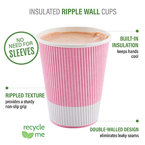 Ripple Wall Coffee Cups 500 Count 8 Ounce Insulated Light Pink Paper Cups
