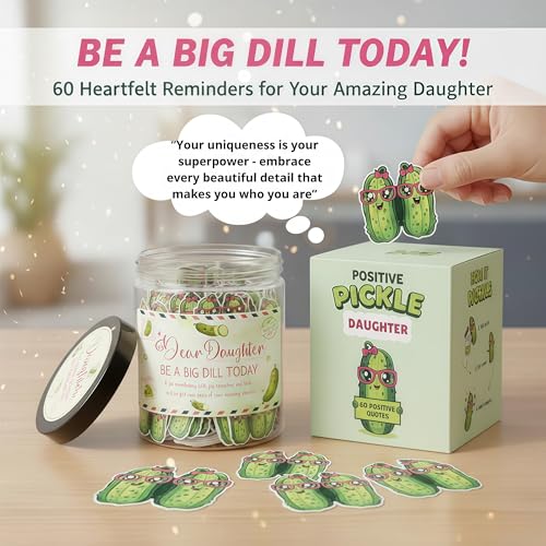 60 Positive Pickle Cards Jar for Daughter with Affirmation Cards