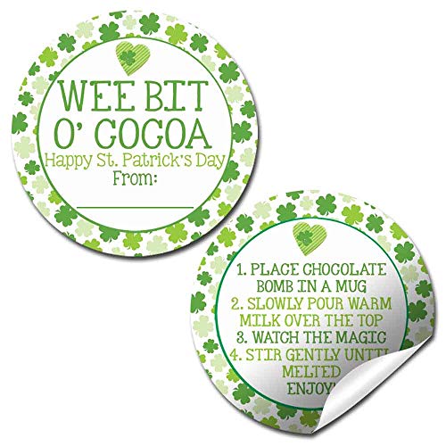 Wee Bit O' Cocoa Shamrock Themed Happy St. Patrick's Day Hot Cocoa Bomb Packaging Sticker Labels