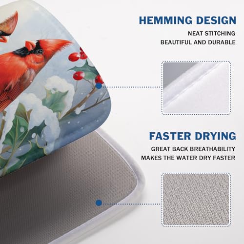 Winter Cardinal Birds Dish Drying Mat