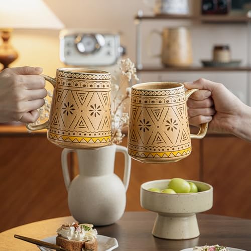 24oz Extra Large Ceramic Coffee Mug Vintage Boho Tea Cup with Handle