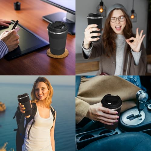 4 Pack Insulated Coffee Mug with Lid 17oz Travel Coffee Tumbler Stainless Steel Reusable Coffee Cups Thermal Coffee Mug for Hot and Iced Cold Drinks (4 Count)