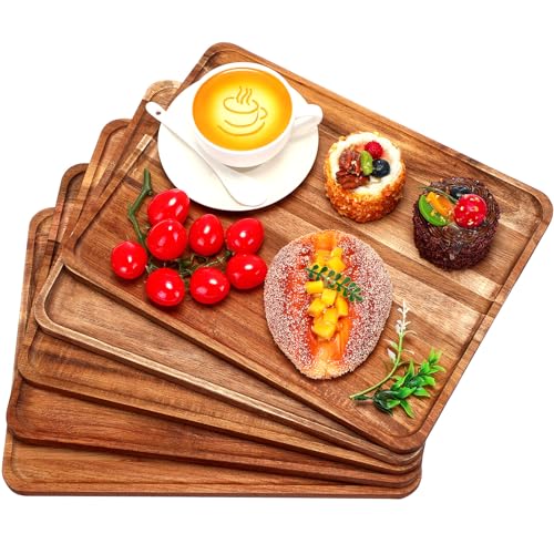 5 Pack Solid Acacia Wood Serving Trays for Food