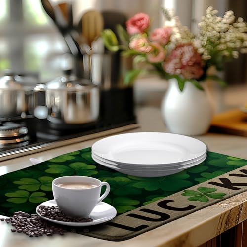 St Patricks Day Spring Shamrock Dish Drying Mats St Patrick's Day Dish Mat Cute Cat Drying Matt Dishes Dryer Pad for Kitchen Counter Absorbent Microfiber Washable Foldable Reusable 18x24 in