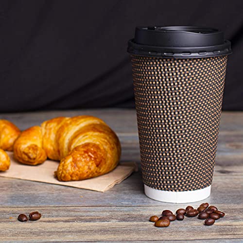 Brown Disposable Coffee Cups With Lids 16 oz (80 Count)