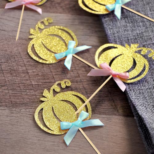 24pcs Pumpkin Gender Reveal Cupcake Toppers (24 Count)