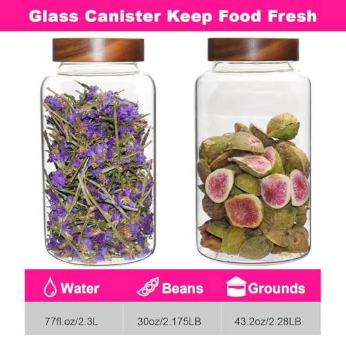 Glass Coffee Jars Spice Jar Round Storage Canister with Wooden Lid Clear Glass Food Jar for Pantry Sugar Tea Coffee Bean Spice Nuts Cookies Bath Salts