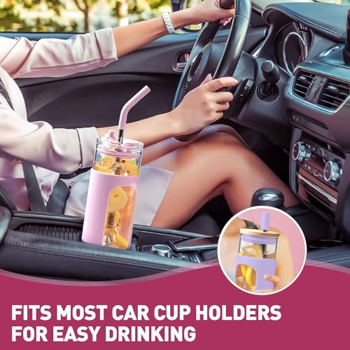 24oz Glass Tumbler with 2 Lids and Straws