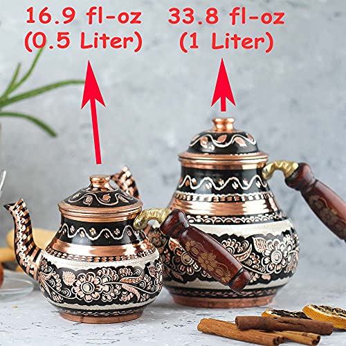 Copper Turkish Teapot Tea Kettle Pots Set for Stove Top Stovetop Decorative Infuser Vintage Antique Arabic Farmhouse Tray Cups Serving Party Moroccan Decor Style Persian Kitchen Fancy