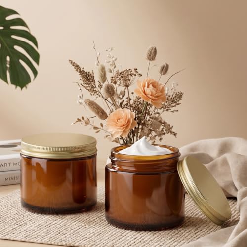 48 Pack 2 OZ Small Amber Glass Jars with Gold Metal Lids (48 Count)