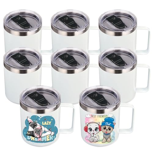14oz sublimation Insulated Stainless Steel Coffee Mug with Lid Bulk 8 Pack (8 Count)