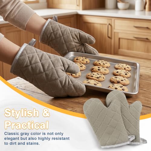 Grey 12" Quilted Oven Mitts 1 Pair Heat Resistant Kitchen (2 Count)