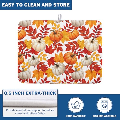Fall Pumpkin Dish Drying Mat for Kitchen Counter 18x24 Inch Autumn Pumpkins Maple Leaves Drying Mats Thanksgiving Absorbent Reversible Dish Pad Fast Dry Drainer Mat Protector for Countertop Coffee Bar