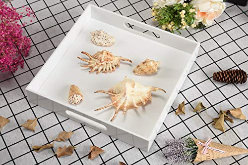 Glossy White Sturdy Acrylic Serving Tray with Handles
