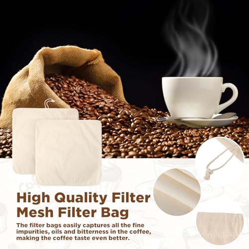 2 Pcs 20 x 20 Inch Large Reusable Cold Brew Coffee Bag Reusable Organic Cotton Cold Brew Filter Bags Washable Coffee Filter Pouch with Easy Open Drawstring Pitchers 5 Gallon Systems up to 5 LBS