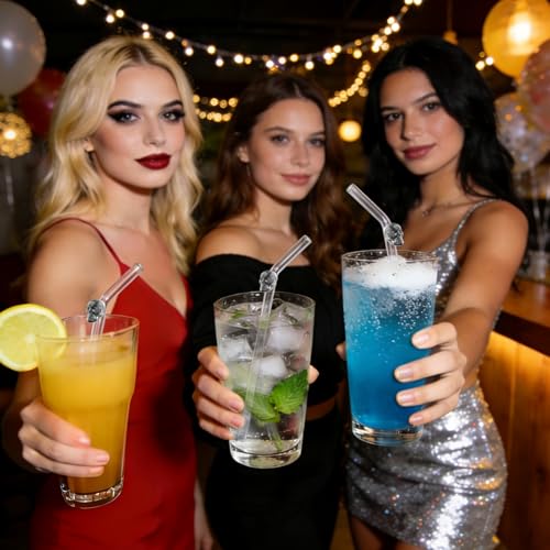 Grey Skull Glass Straws with Charms (8 Count)