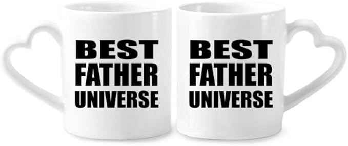 Best Father Dad Universe Festival Quote Couple Porcelain Mug Set Ceramic Lover Cup Heart Handle