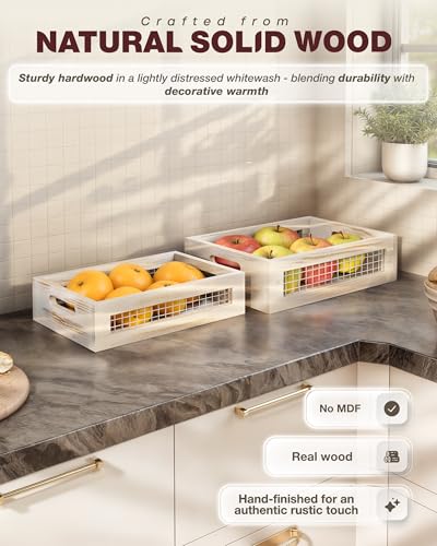 Wooden Countertop Baskets Set of 2 for Kitchen