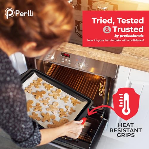 Non-Stick 8-Piece Baking Pan Set, BPA-Free Carbon Steel Bakeware Set with Silicone Handles, Stackable Kitchen Oven Set, Cookie Sheet, Baking Tray, Baking Sheet Set, Oven Safe (446°F) (8 Count)