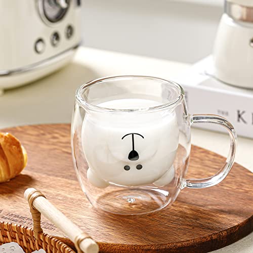 Bear Cute Mugs Kawaii Double Wall Glass Coffee Tea Mill Yogurt Cup Funny Novelty Gift for Women Her Friends Office Birthday Christmas