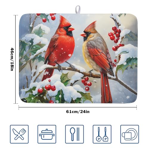 Winter Cardinal Birds Dish Drying Mat
