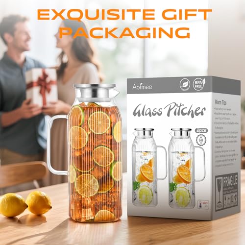 68oz Glass Pitcher with Lid and Handle for Fridge (2 Count)